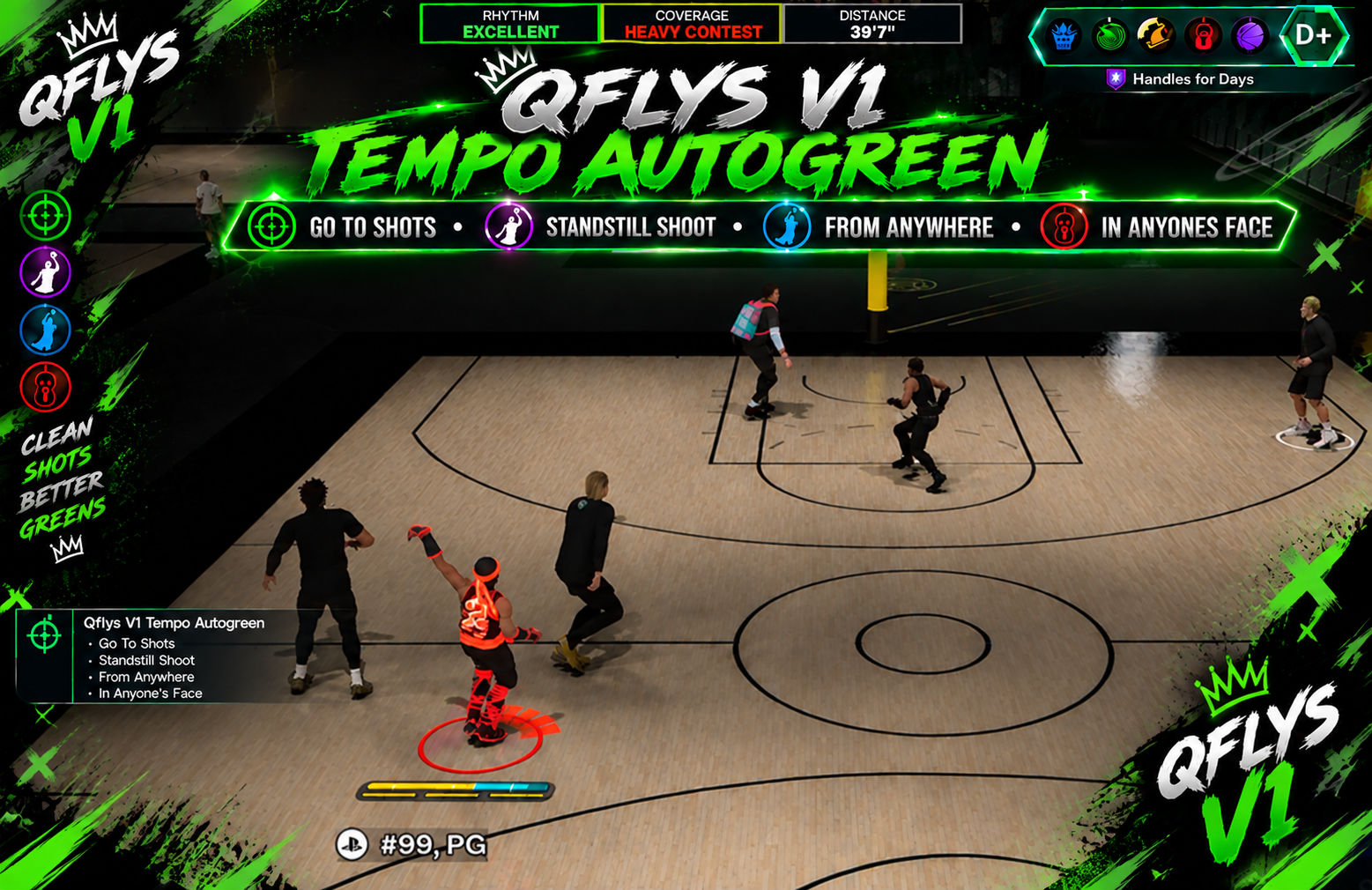 Tempo V1 AutoGreen gameplay showing go-to shots, standstill shoot, and shooting from anywhere